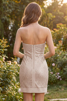Blush Pink Bodycon Sweatheart Sequin Strapless Homecoming Dress Back View