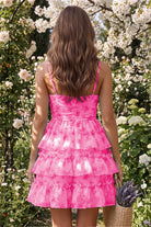 Hot Pink Tiered Sweetheart A Line Homecoming Dress Back View