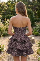 Mauve Leopard Print Ruffles Sweetheart Homecoming Dress Back View