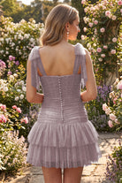 Mauve Tassel Halter Sheath Sequin Homecoming Dress Back View