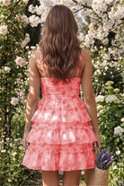 Coral Tiered Sweetheart A Line Homecoming Dress Back View