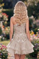 Pink One Shoulder A Line Sequin Homecoming Dress Back View