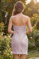 Pink Bodycon Sweatheart Sequin Strapless Homecoming Dress Back View