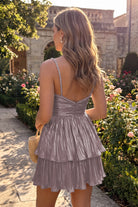 Mauve Metallic Tiered Short Homecoming Dress Back View