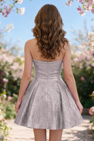 Pink metallic bow-detail a-line homecoming dress back view
