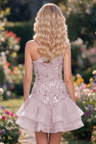 Eucalyptus One Shoulder A Line Sequin Homecoming Dress Back View