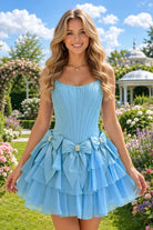 Eucalyptus Corset Detail A Line Strapless Homecoming Dress Back View