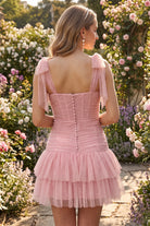 Pink Tassel Halter Sheath Sequin Homecoming Dress Back View