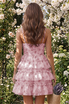 Mauve Tiered Sweetheart A Line Homecoming Dress Back View