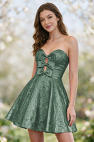 Eucalyptus metallic bow-detail a-line homecoming dress front view