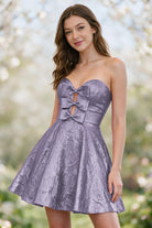 Lilac metallic bow-detail a-line homecoming dress front view