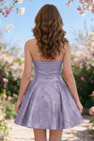 Lilac metallic bow-detail a-line homecoming dress back view