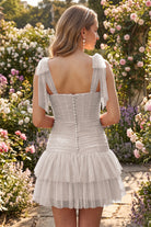 Blush Pink Tassel Halter Sheath Sequin Homecoming Dress Back View