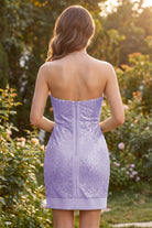 Lilac Bodycon Sweatheart Sequin Strapless Homecoming Dress Back View