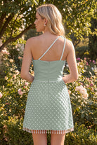 Yellow Beaded Pleated Slit Homecoming Dress Back View