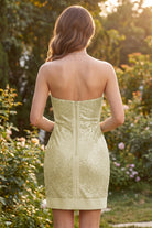 Yellow Bodycon Sweatheart Sequin Strapless Homecoming Dress Back View