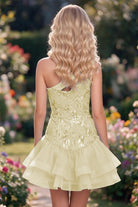 Emerald One Shoulder A Line Sequin Homecoming Dress Back View