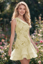 Emerald One Shoulder A Line Sequin Homecoming Dress Front View