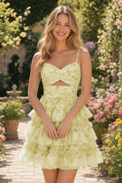 Yellow Tiered Sweetheart A Line Homecoming Dress Front View