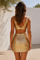 Yellow Sequin Keyhole Sheath Homecoming Dress Back View