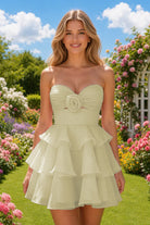 Yellow Flower Detail Strapless Homecoming Dress Front View