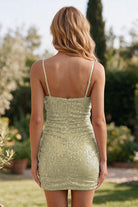 Yellow sweetheart sheath sequin homecoming dress back view