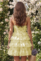 Yellow Tiered Sweetheart A Line Homecoming Dress Back View