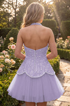Lilac Pearl A Line V Neck Homecoming Dress Back View
