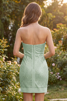 Sage Bodycon Sweatheart Sequin Strapless Homecoming Dress Back View