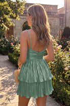 Lilac Metallic Tiered Short Homecoming Dress Back View