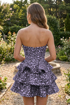 Lilac Leopard Print Ruffles Sweetheart Homecoming Dress Back View