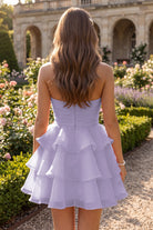 Lilac Flower Detail Strapless Homecoming Dress Back View