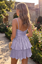 Dusty Rose Metallic Tiered Short Homecoming Dress Back View