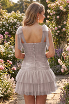 Dusty Rose Tassel Halter Sheath Sequin Homecoming Dress Back View
