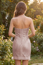 Dusty Rose Bodycon Sweatheart Sequin Strapless Homecoming Dress Back View
