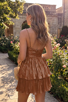 Sage Metallic Tiered Short Homecoming Dress Back View