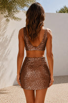 Burnt Orange Sequin Keyhole Sheath Homecoming Dress Back View