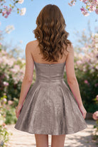 Dusty Rose metallic bow-detail a-line homecoming dress back view