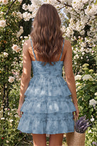 Dusty Blue Tiered Sweetheart A Line Homecoming Dress Back View