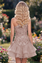 Dusty Rose One Shoulder A Line Sequin Homecoming Dress Back View