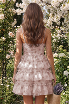 Dusty Rose Tiered Sweetheart A Line Homecoming Dress Back View