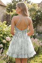 Sage Beaded Floral Details A Line Homecoming Dress Front View