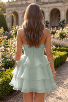 Sage Flower Detail Strapless Homecoming Dress Back View