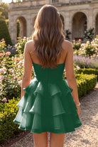 Emerald Flower Detail Strapless Homecoming Dress Back View