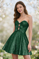 Emerald metallic bow-detail a-line homecoming dress front view