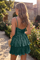 Peacock Metallic Tiered Short Homecoming Dress Back View