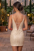 Dusty Rose V Neck Sheath Sleeveless Sequin Homecoming Dress Back View