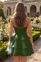 Olive Green Flower Detail Strapless Homecoming Dress Back View