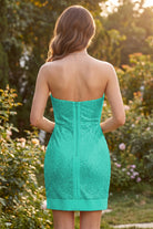 Turquoise Bodycon Sweatheart Sequin Strapless Homecoming Dress Back View
