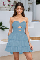 Sky Blue Keyhole Sweetheart A Line Homecoming Dress Front View